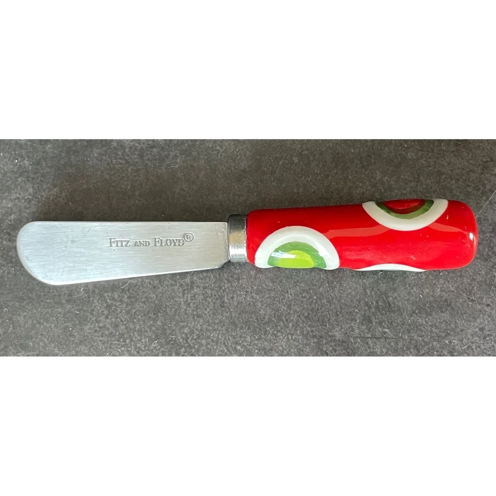 Fitz and Floyd Holiday Cheer Christmas Gift Box Cheese Plate and Spreader Set